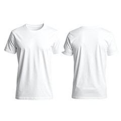 Front and back view of a plain white crew neck t-shirt, presented on a transparent background
