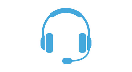 Stylized vector illustration of blue headphones with a microphone on a white background