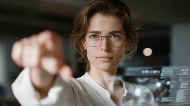 Engineer visualizing product origin chain through interactive holographic blockchain dashboard, emotion of curiosity visible, symbolizing traceability innovation, digital authentication, and