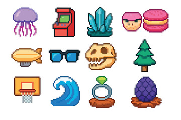 Pixel Icons Fun Collection Jellyfish Arcade Crystal Macaron Tree © Safu Ra