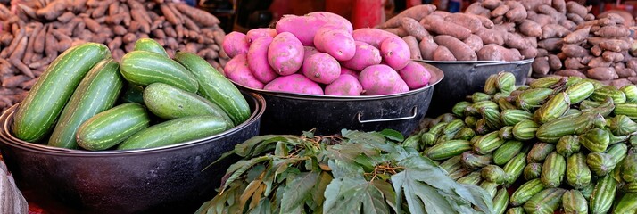Farmers Market Showcases Fresh Vegetables and Colorful Produce During a Sunny Afternoon