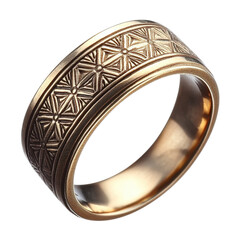 gold ring with geometric design on white background