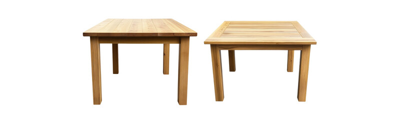 two wooden tables, isolated on white background