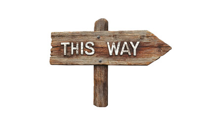 this way - wooden directional sign, isolated on black