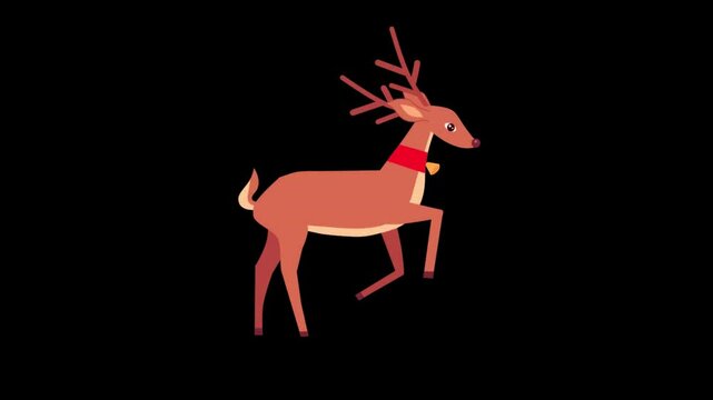 Animated reindeer leaps joyfully video.  Christmas animal animated video. 