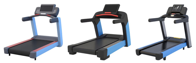 treadmill set, fitness equipment isolated on transparent background, vector illustration