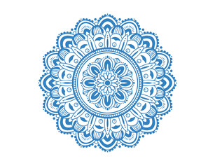 Intricate blue flower mandala presents detailed floral patterns on a clean transparent backdrop