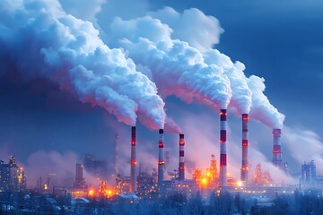 Extensive Industrial Landscape with Smokestacks and Smoke