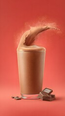 Chocolate Milk Delight: A delectable display of a glass filled with a creamy chocolate beverage, a splash of goodness.