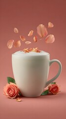 Floral Delight: A serene moment captured with a cup, delicately adorned with rose petals. The image embodies the grace of simplicity and a touch of organic beauty.