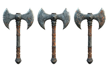 battle axes, three medieval axes on white background