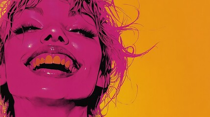 vibrant pop art portrait of a smiling woman with bright colors and bold expression