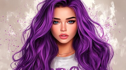 vibrant young woman with stunning purple hair and blue eyes portrait