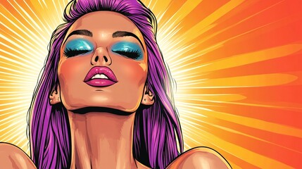 vibrant pop art portrait of a confident woman with bright makeup and colorful hair