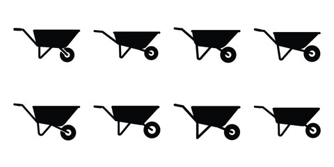wheelbarrow construction silhouette vector icon element set