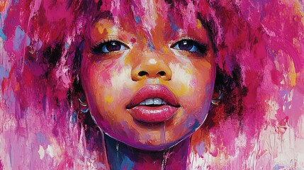 vibrant abstract portrait of a young girl with colorful expression and artistic brushstrokes