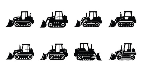 bulldozer construction silhouette vector icon element set