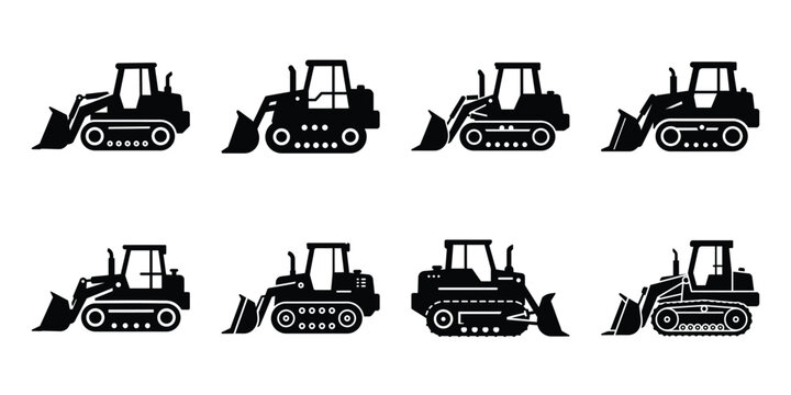 bulldozer construction silhouette vector icon element set