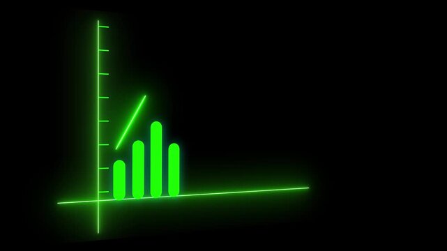 Bright Green Neon Graph Axes With Tick Marks On Black Background abstract axis. Modern digital interface with bright green neon graph axes and tick marks creating abstract chart effect.