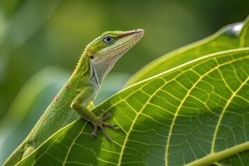 Fototapeta premium green lizard on a branch