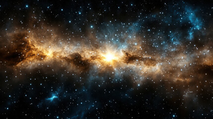 Fototapeta premium Bright cosmic explosion in deep space with glowing stars and nebulae