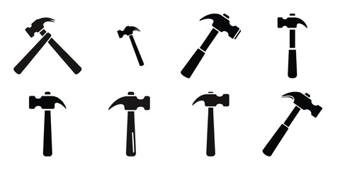 hammer construction silhouette vector icon element set