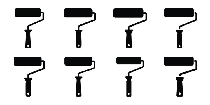 paint roller construction silhouette vector icon element set