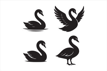 Obraz premium Elegant black swan silhouettes in various poses displayed artistically