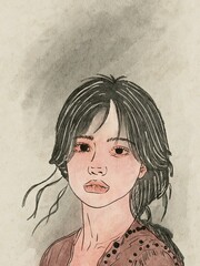 Illustration painting portrait of girl 