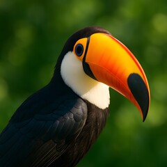 Obraz premium Vibrant Toucan with Colorful Beak: Close-Up of Exotic Tropical Bird in Lush Rainforest Habitat - Stunning Nature Photography Highlighting Avifauna and Wildlife Conservation