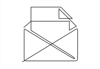 Continuous Line Drawing of an Open Envelope with a Letter. continuous line drawing. Editable stroke. 
