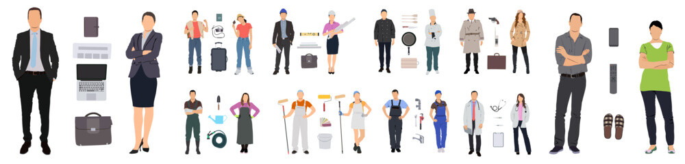 Professions flat vector. Staff, personnel isolated cartoon characters on white background. Professional workers, labor.