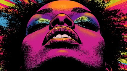 vibrant pop art portrait of a woman with colorful makeup and expressive mood