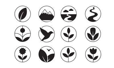Collection of nature icons isolated on white background, vector illustration