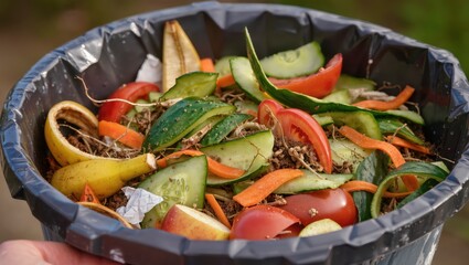 Fresh Organic Waste in a Bin Displaying Various Fruit and Vegetable Scraps for Composting