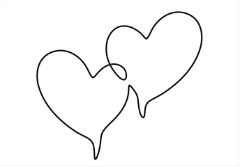 Continuous Line Art of Two Intertwined Hearts. continuous line drawing. Editable stroke. 