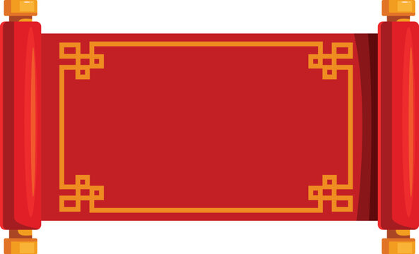 Red chinese scroll with golden decorations, representing traditional asian culture and calligraphy or painting