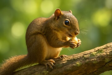 Fototapeta premium Close-Up Photography of a Playful Squirrel Feeding on Nuts in Natural Woodland Habitat
