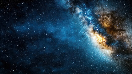 Naklejka premium Deep night sky filled with sparkling stars and vibrant galaxy, creating cinematic atmosphere