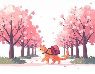 猫　カバン　花