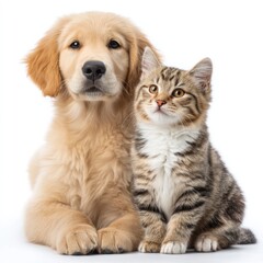 Dog and cat companion animals on white