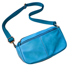 A crossbody or shoulder bag in a vibrant cyan/turquoise color.