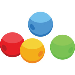 Four multicolored spheres a red yellow green and blue orb arrangement isolated on a white background in studio lighting