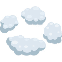 Four Pixelated Cartoon Clouds With Soft Blue Gray Hues And Subtle Shadows On A Transparent Background Ideal For Digital Art And Graphic Design Projects