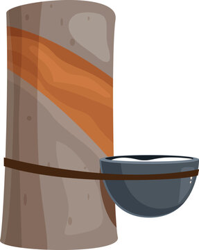 Latex dripping from a tapped rubber tree into a bowl, illustrating sustainable rubber production