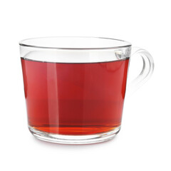 Cup of delicious tea isolated on white