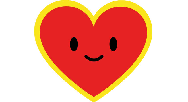 Cute smiling heart with yellow outline on white background