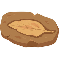 Fossilized Leaf Imprint in a Brown Stone Slab with Visible Veins and Textured Surface