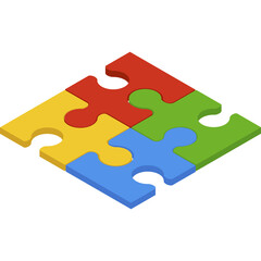 Four Colorful Puzzle Pieces Connected Together Forming A Square On A White Background With A Subtle Shadow Effect Creating A Sense Of Unity And Problem Solving