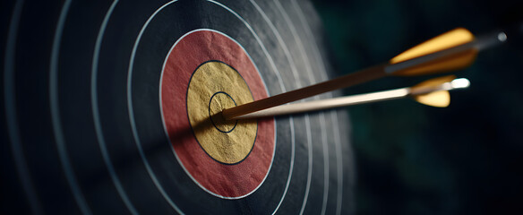 Naklejka premium The focused archer expertly hits the bullseye with precise detailed aim during intense practice